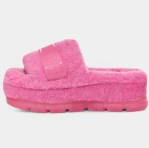 UGG Fluffita Hot Pink Fluffy Sherpa Platform Sandals